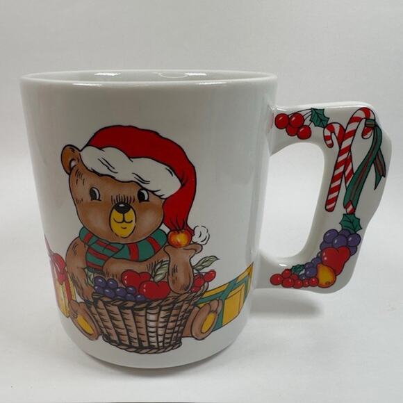 Toscany Collection Teddy Bear in Santa Hat Christmas Mug/Cup Stoneware 1980s VTG - Picture 2 of 16